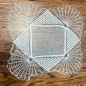 Vintage White Hand Crochet Cotton Thread Doily 15" Square
